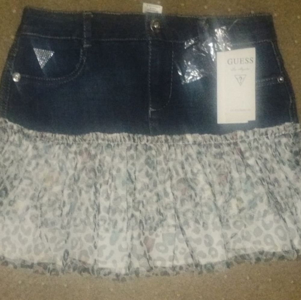 GLO Jeans Ruffled Skater Mini Skirt Blue Black